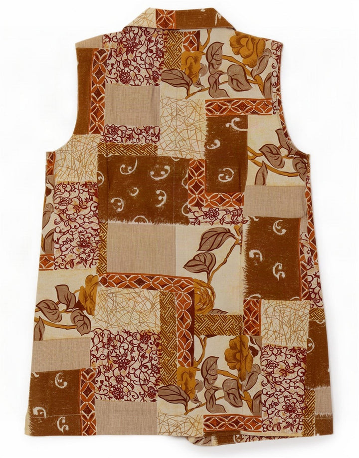 Colete feminino vintage Reino Unido 12 patchwork bege médio