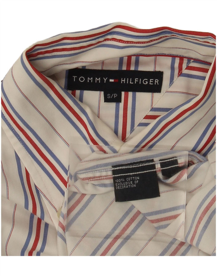 Camisa masculina Tommy Hilfiger pequena listrada branca de algodão