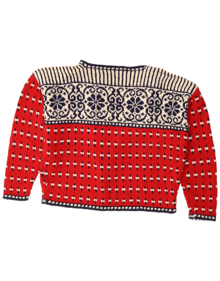 Suéter cardigã aberto feminino VINTAGE UK 18 XL Red Fair Isle