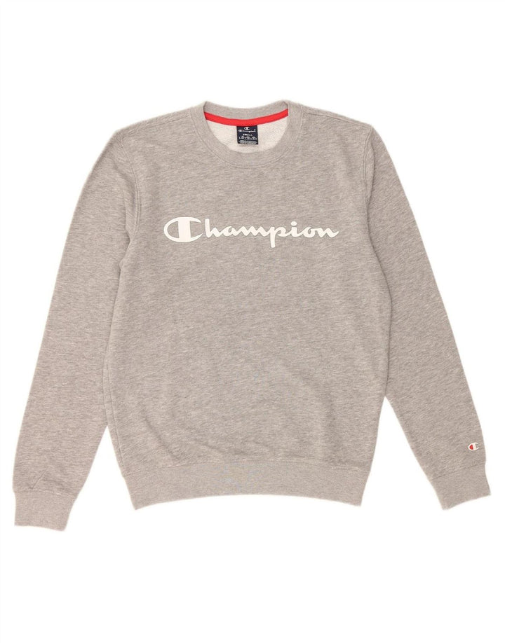 CHAMPION Suéter gráfico masculino com capuz pequeno cinza