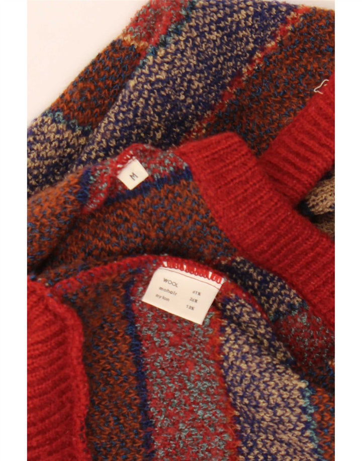 Colete masculino vintage regata média de lã geométrica multicolorida