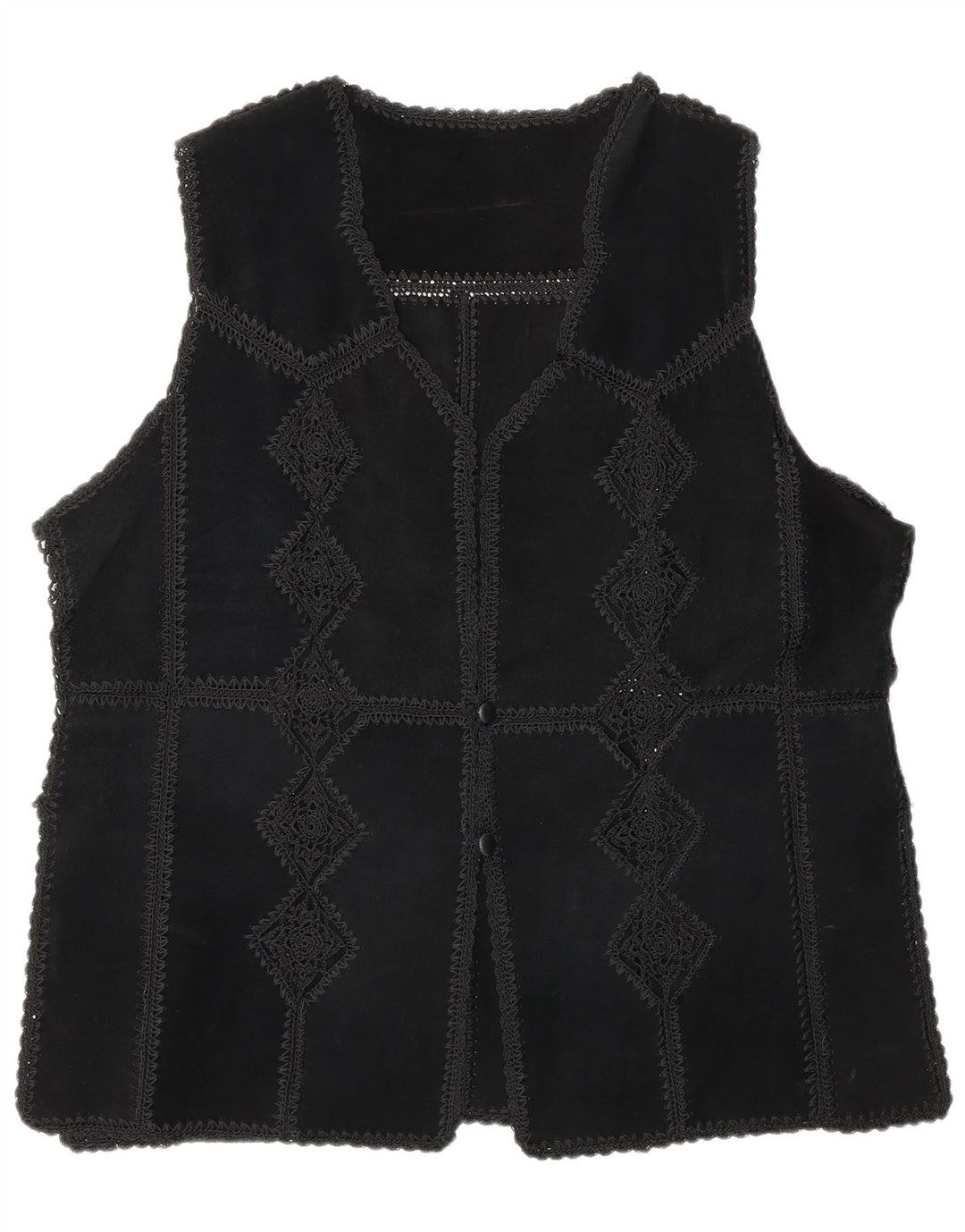 Colete feminino vintage de camurça UK 16 patchwork preto grande