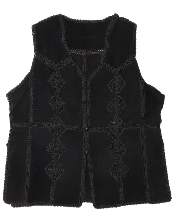 Colete feminino vintage de camurça UK 16 patchwork preto grande