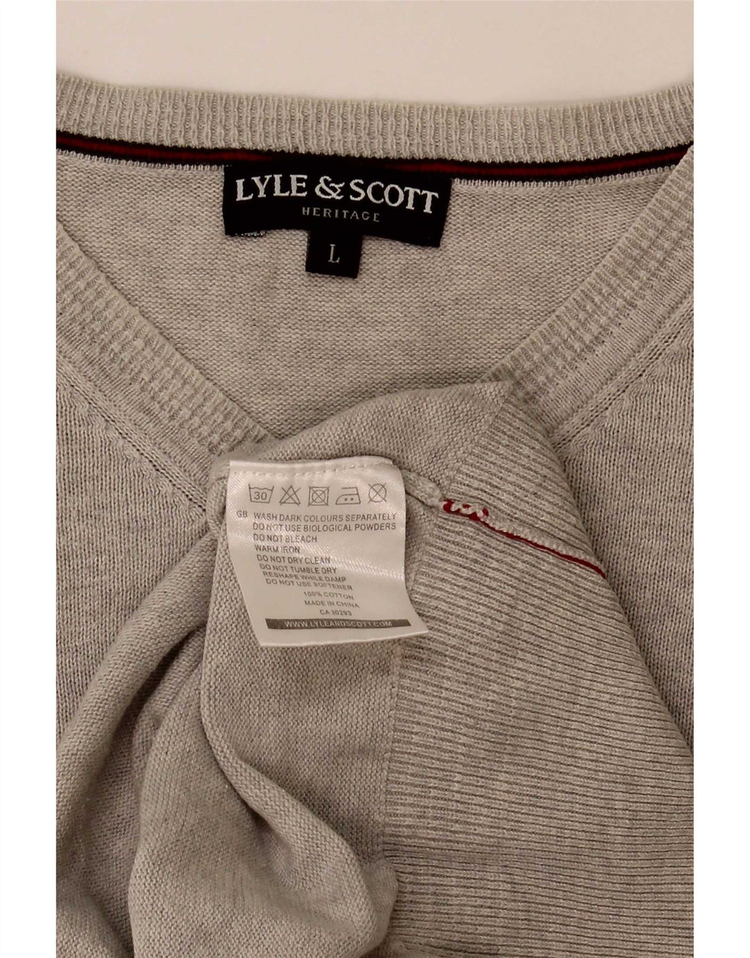 Lyle & Scott Suéter masculino Heritage com decote em V, grande algodão cinza