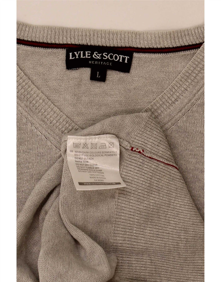 Lyle & Scott Suéter masculino Heritage com decote em V, grande algodão cinza