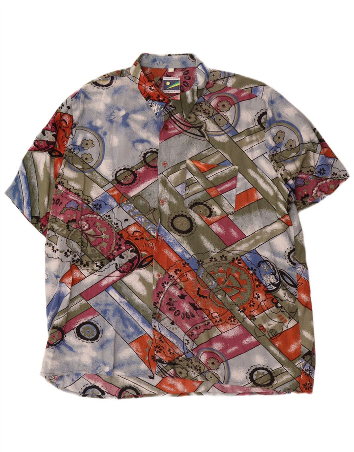 Camisa masculina vintage de manga curta grande Paisley multicolorido