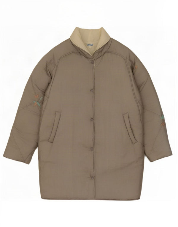 Casaco acolchoado oversized feminino vintage UK 16 grande poliamida cinza