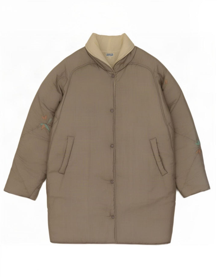 Casaco acolchoado oversized feminino vintage UK 16 grande poliamida cinza