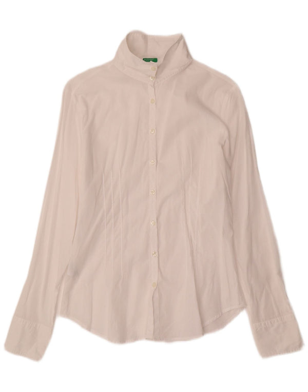 Camisa feminina Benetton UK 10 pequena algodão branco
