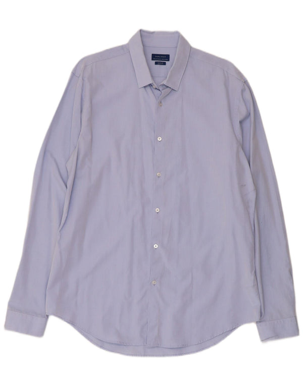 Camisa masculina Zara Slim Fit XL azul algodão