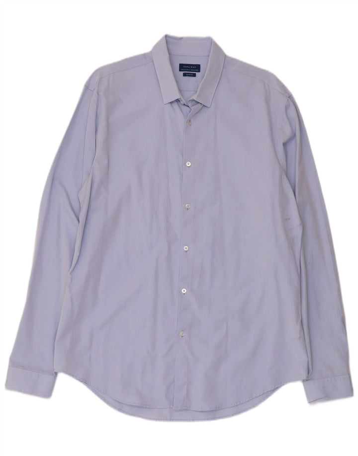 Camisa masculina Zara Slim Fit XL azul algodão
