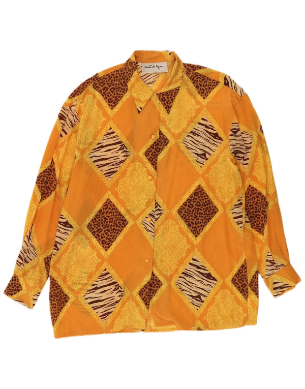 Blusa vintage feminina oversized UK 14 médio laranja patchwork acetato