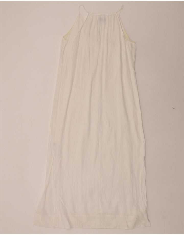J. CREW Vestido maxi feminino sem mangas UK 10 pequeno linho branco