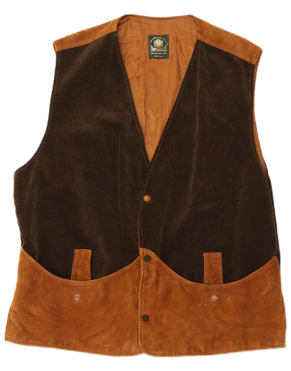 Colete masculino vintage em camurça IT 52 XL bege em couro colorblock