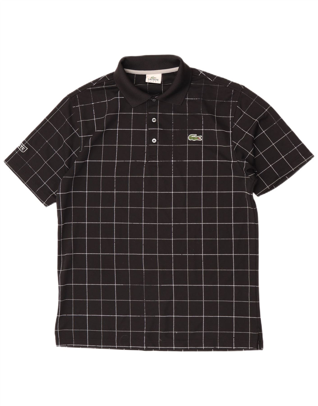 Camisa polo masculina Lacoste tamanho 4 poliéster xadrez preto médio