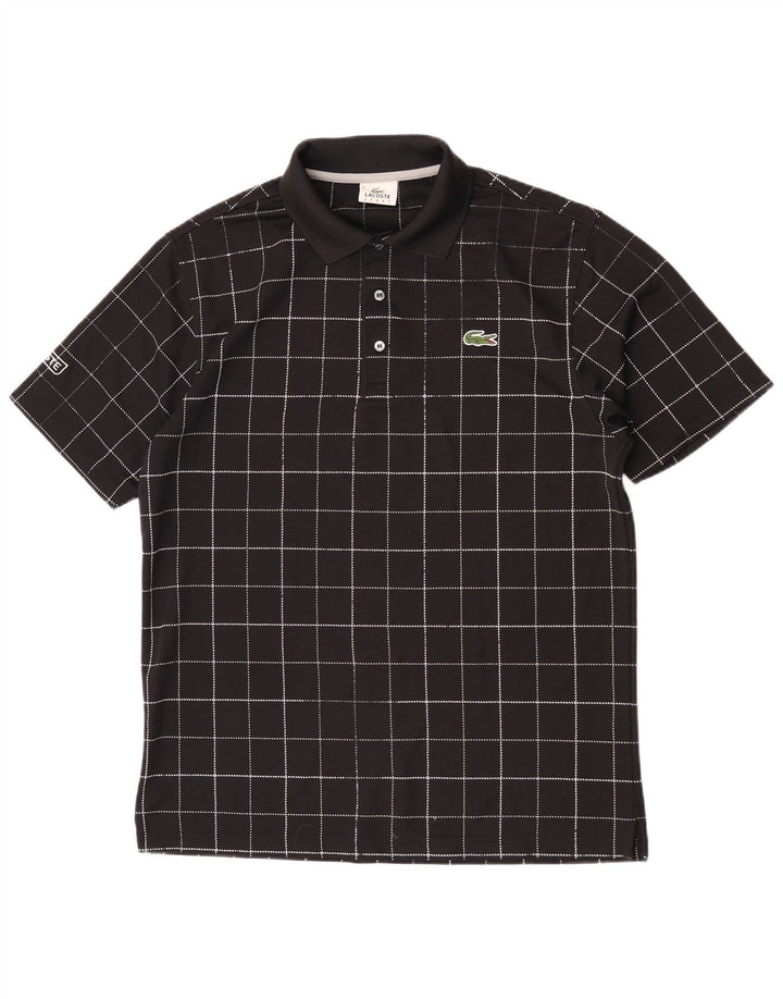 Camisa polo masculina Lacoste tamanho 4 poliéster xadrez preto médio