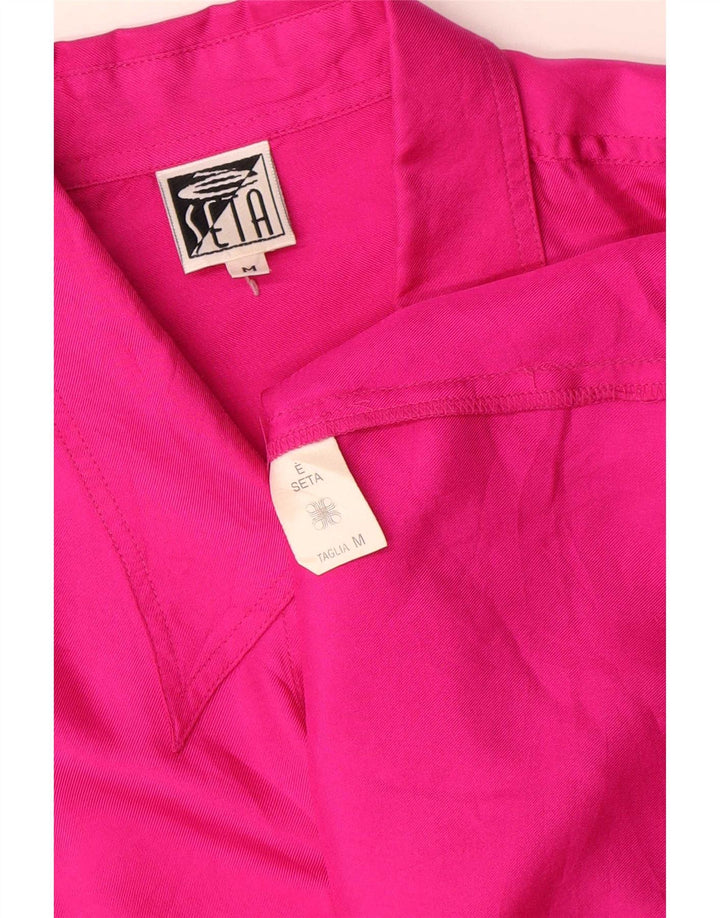 Blusa feminina vintage oversized UK 14 seda rosa média