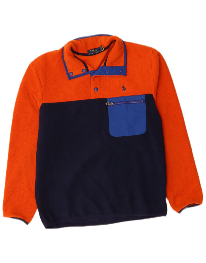 POLO RALPH LAUREN Suéter masculino de lã com gola redonda e pequeno bloco colorido laranja