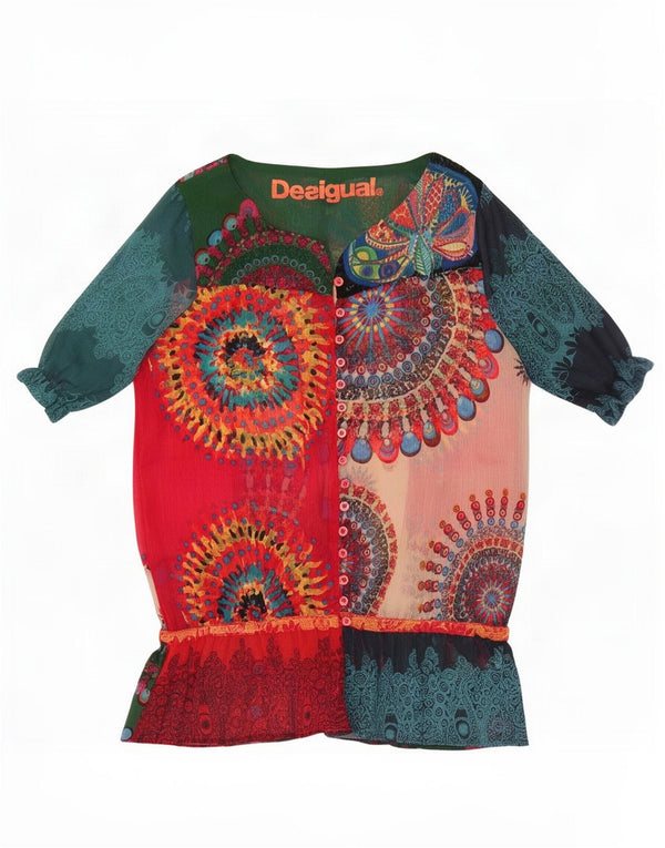 Blusa feminina transparente Desigual Reino Unido 16 grande paisley multicolorida