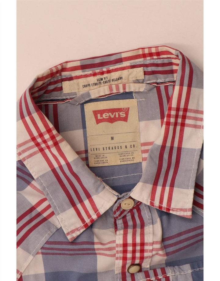 Camisa masculina Levi's manga curta slim fit médio azul xadrez algodão