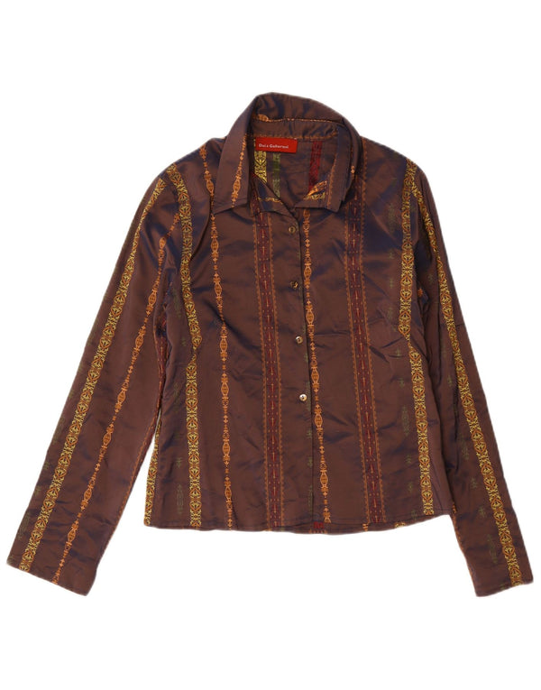 Blusa feminina vintage UK 12 Paisley marrom médio