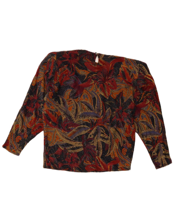 Blusa feminina vintage de manga comprida UK 10 pequena floral multicolorida
