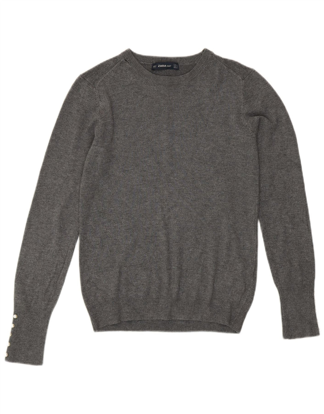 Suéter feminino Zara com gola redonda e viscose cinza médio UK 12