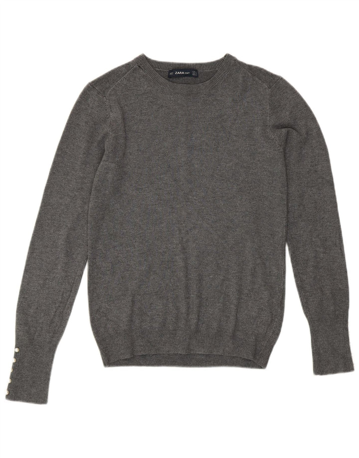 Suéter feminino Zara com gola redonda e viscose cinza médio UK 12