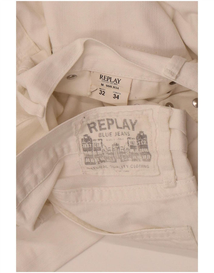 Replay Mens Straight Jeans W32 L31 Algodão Branco