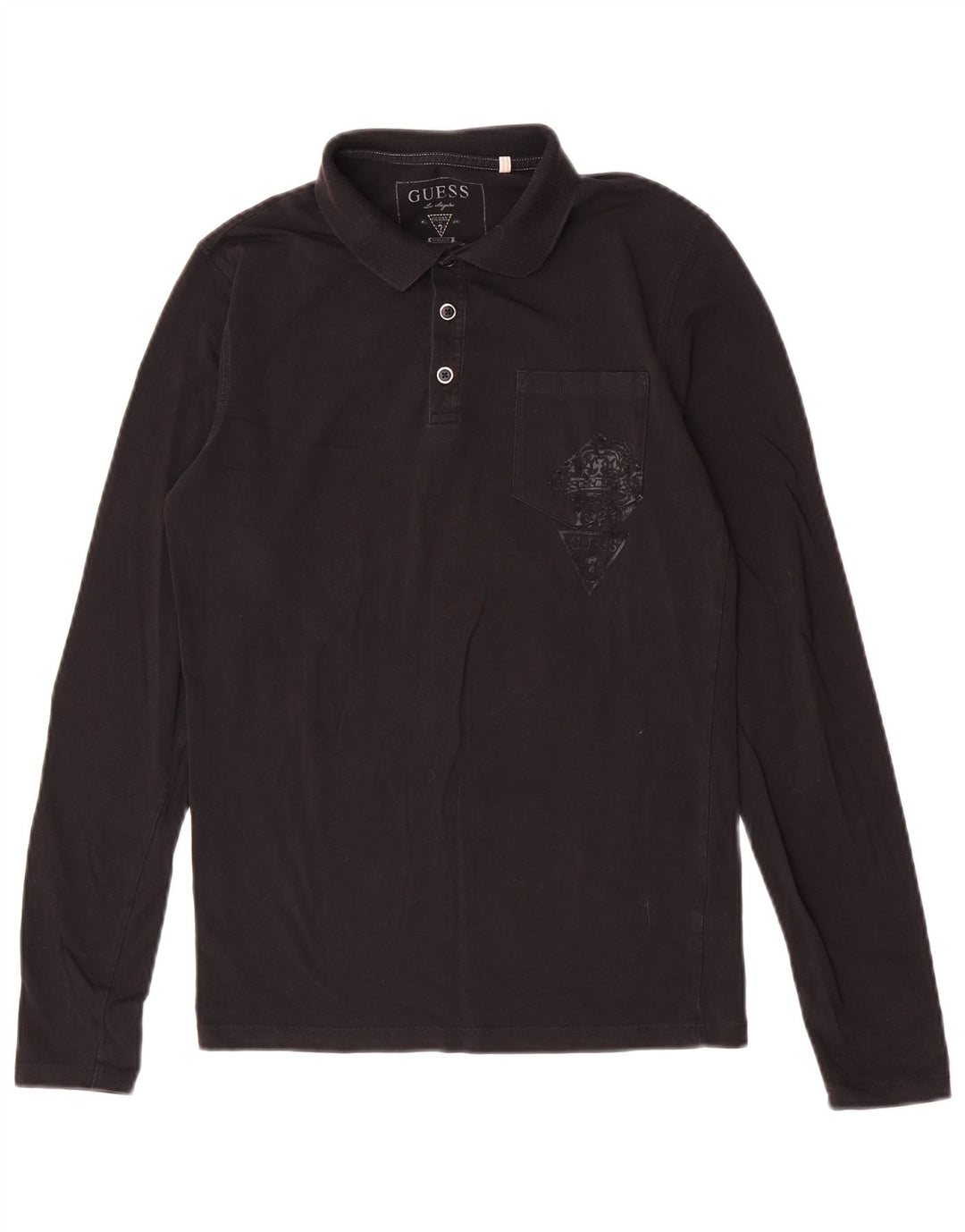 Guess Camisa polo masculina de manga comprida pequena preta