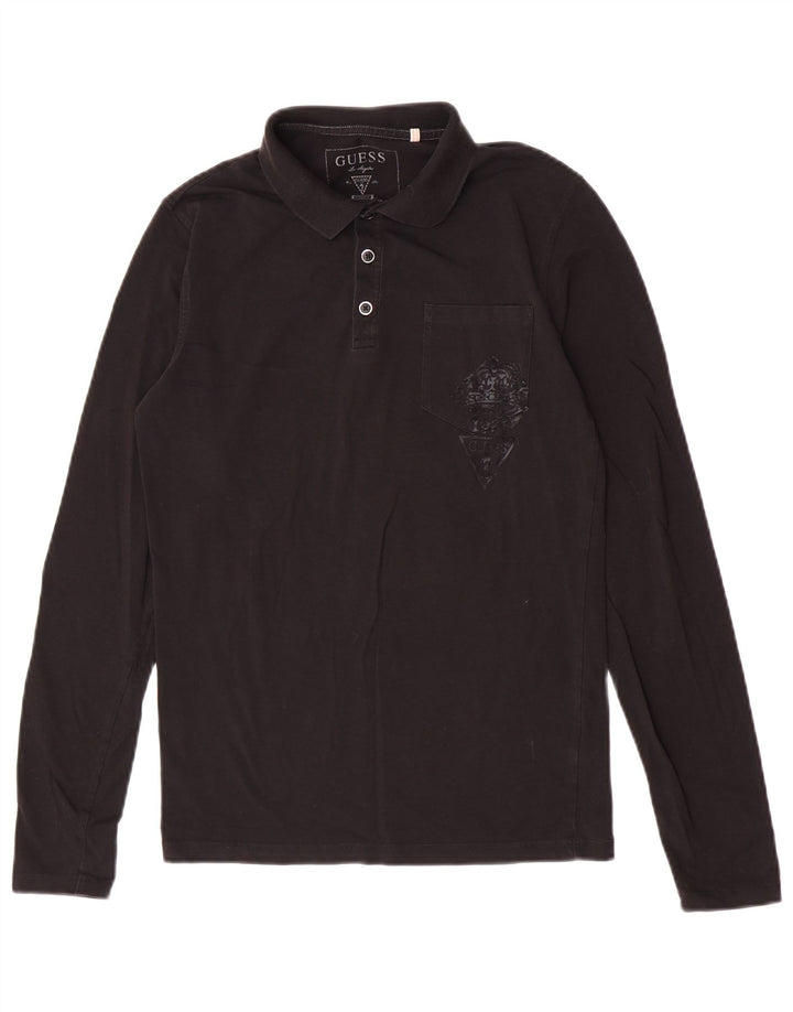 Guess Camisa polo masculina de manga comprida pequena preta