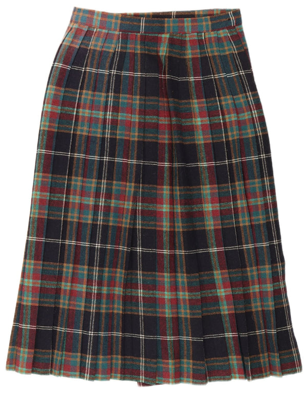 Bernard Saia feminina plissada com faca UK 10 pequena W24 xadrez multicolorida