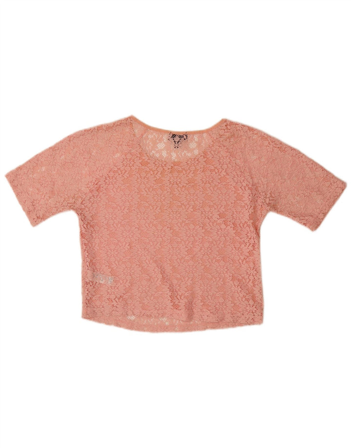 Blusa feminina de renda Topshop UK 8 poliéster floral rosa pequeno