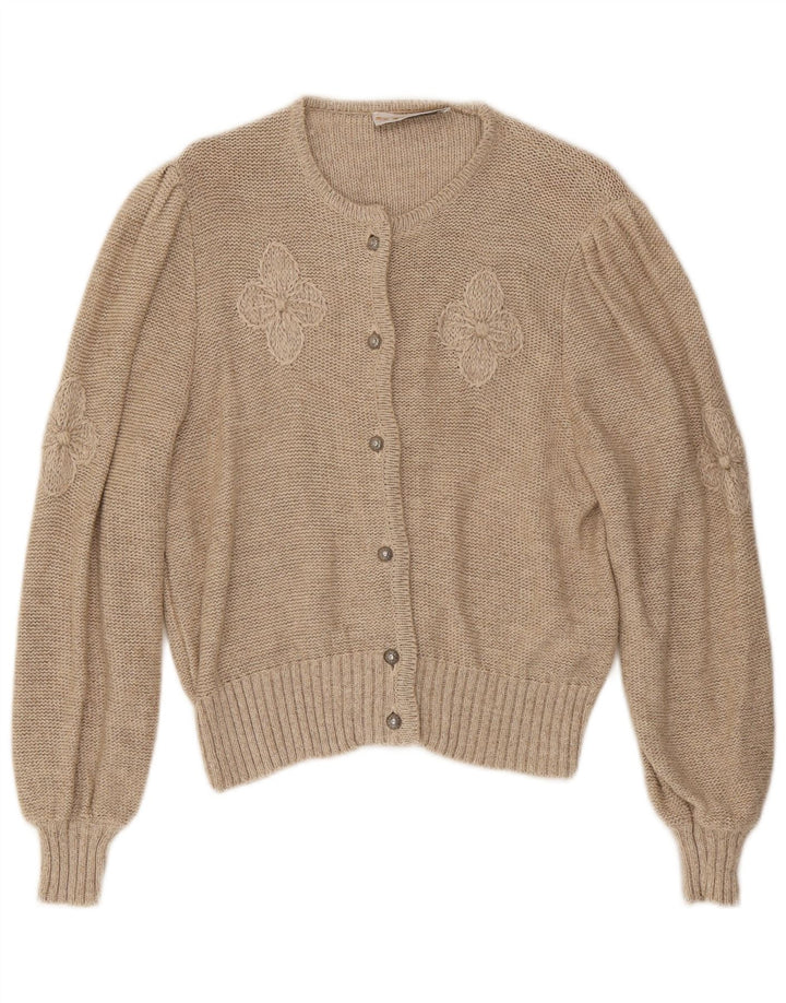 Suéter cardigã feminino Stapf UK 12 médio bege floral