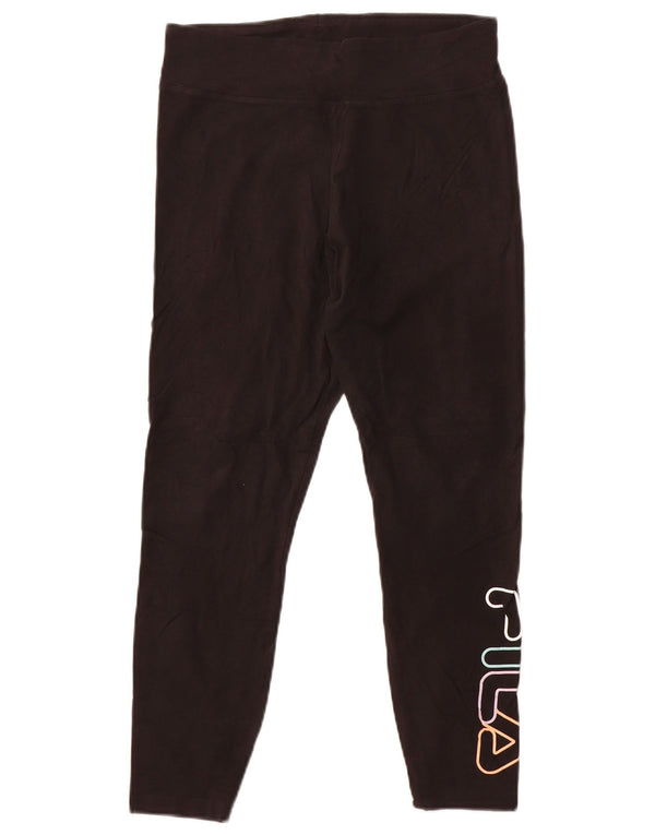 Fila Womens Graphic Crop Leggings UK 14 Large Black Cotton
