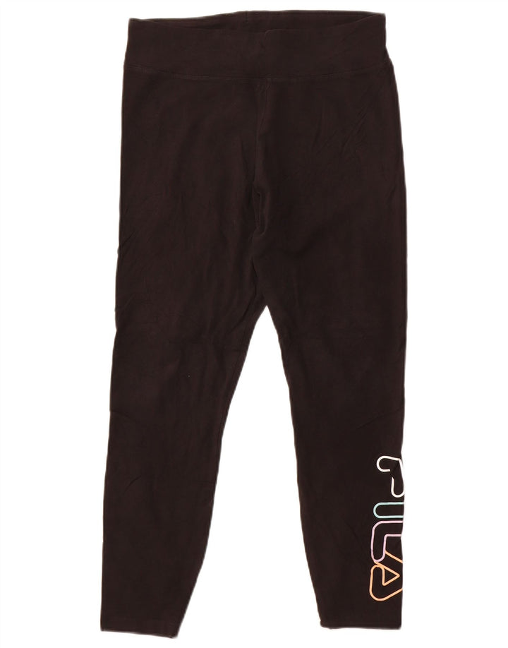 Fila Womens Graphic Crop Leggings UK 14 Grande Algodão Preto