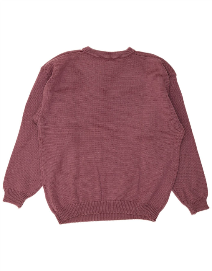 Suéter vintage masculino com gola redonda grande roxo poliacrílico