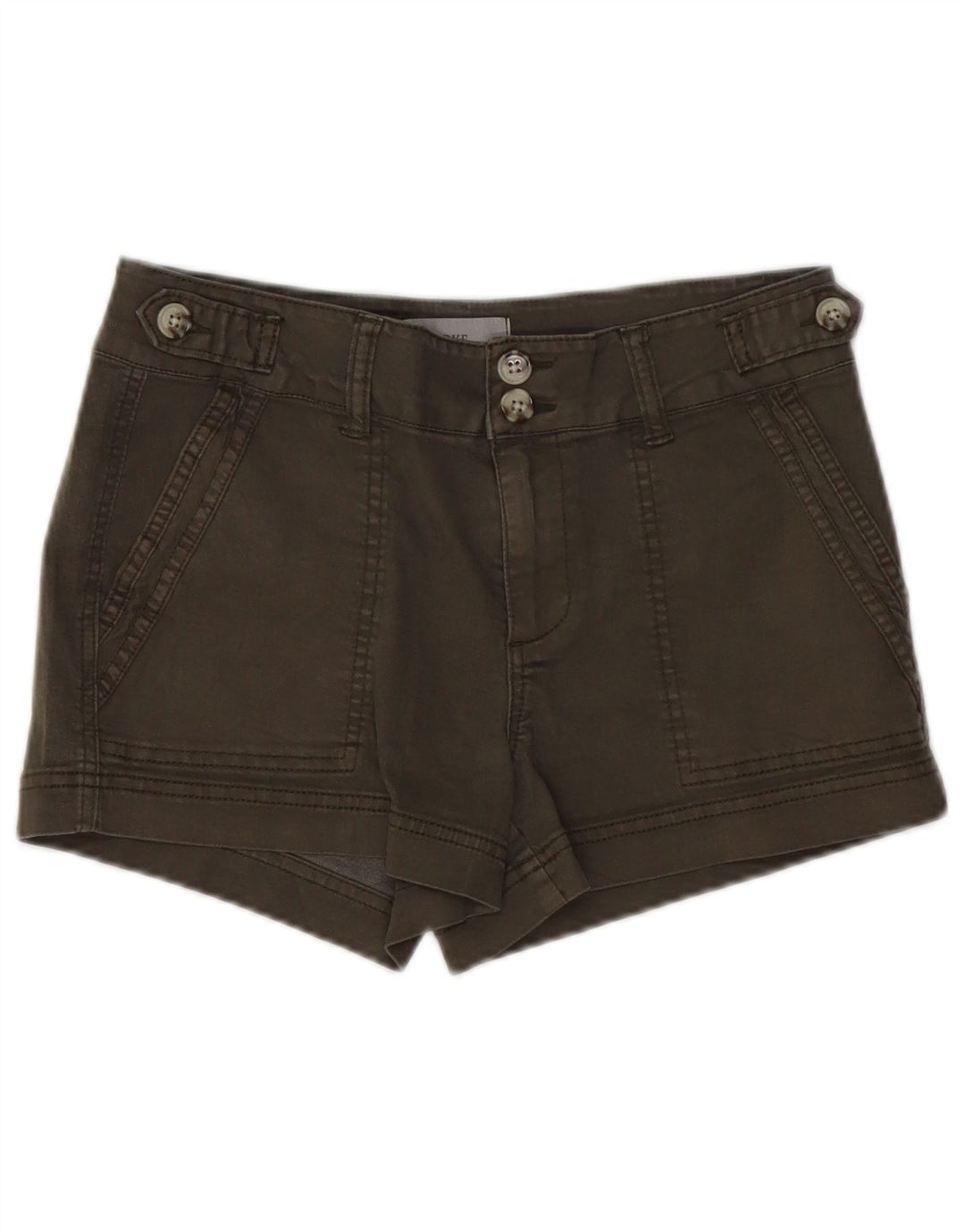 Shorts jeans feminino BKE W27 pequeno algodão cáqui