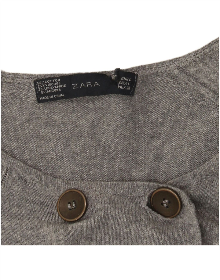 Suéter cardigã feminino Zara Reino Unido 14 grande algodão cinza