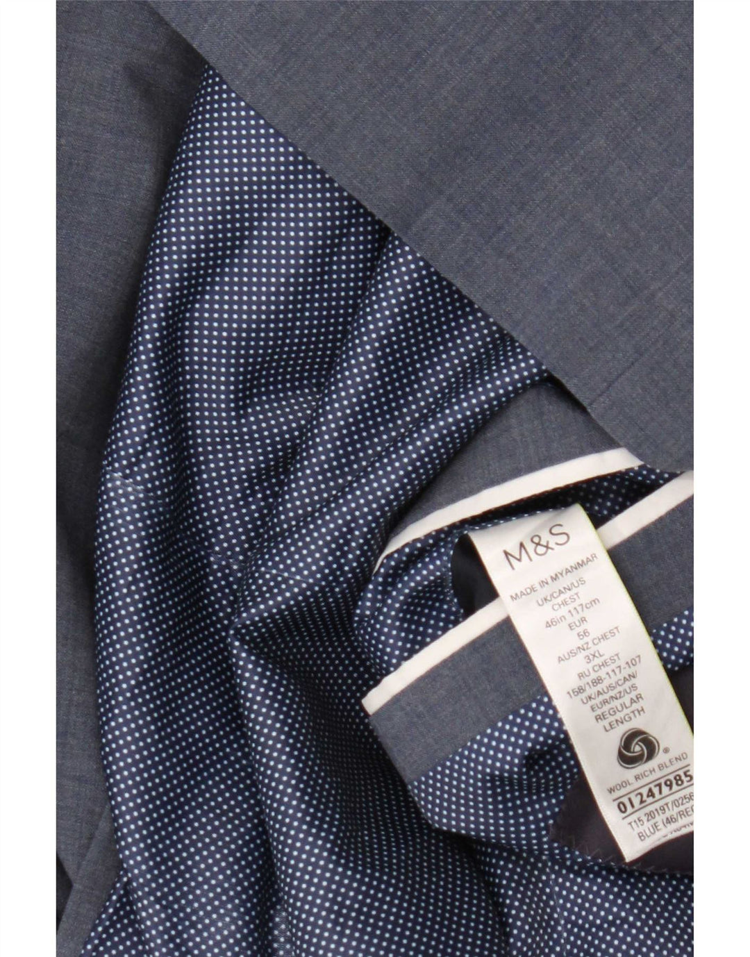 Jaqueta blazer masculina de 2 botões Marks & Spencer Reino Unido 46 3XL lã azul