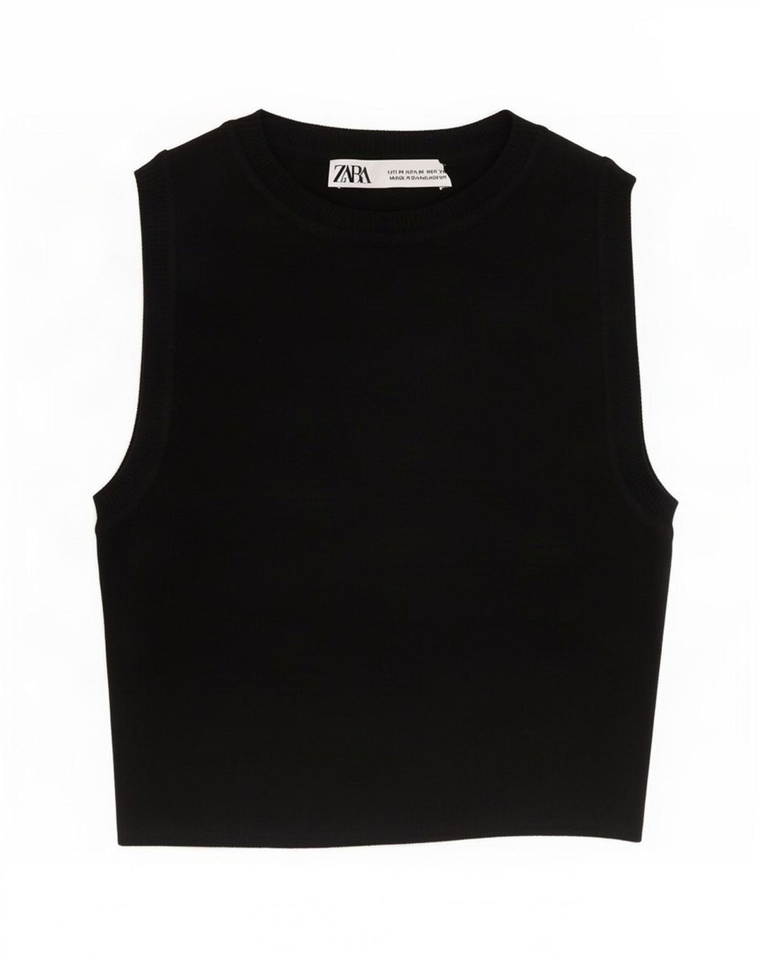 Zara Womens Crop Vest Top UK 12 Medium Black Viscose