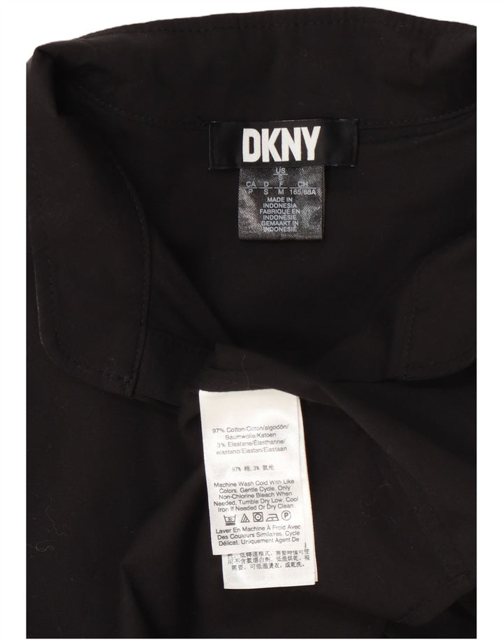 Camisa feminina de manga curta Dkny UK 10 pequena algodão preto