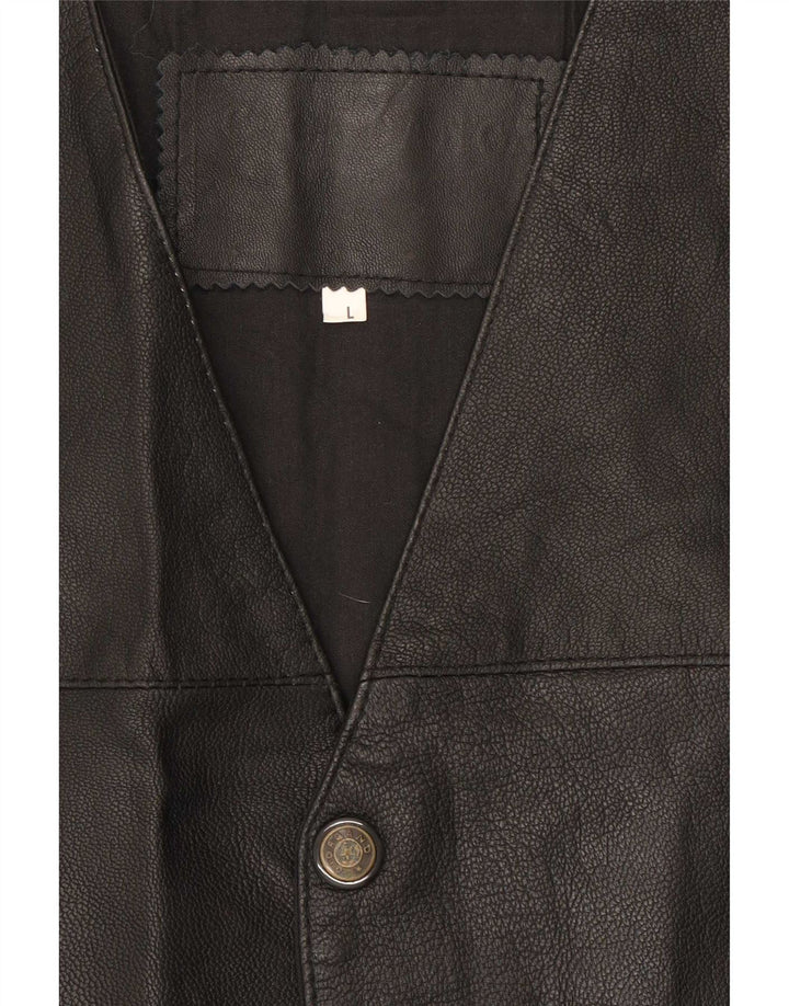 Colete de couro masculino vintage grande preto