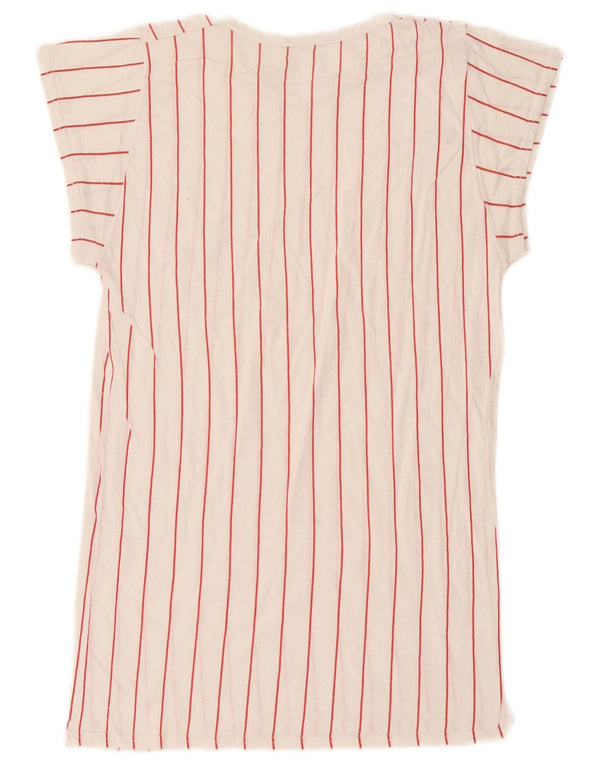 Camiseta feminina vintage UK 12 listrada branca média