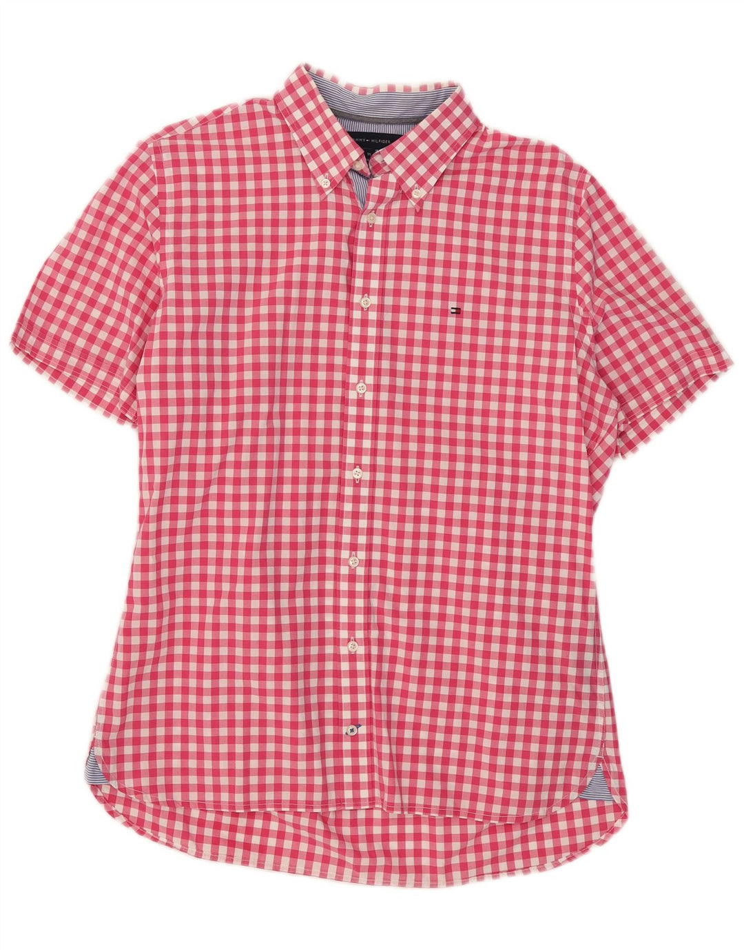 Tommy Hilfiger Camisa masculina de manga curta com ajuste personalizado de algodão vermelho médio
