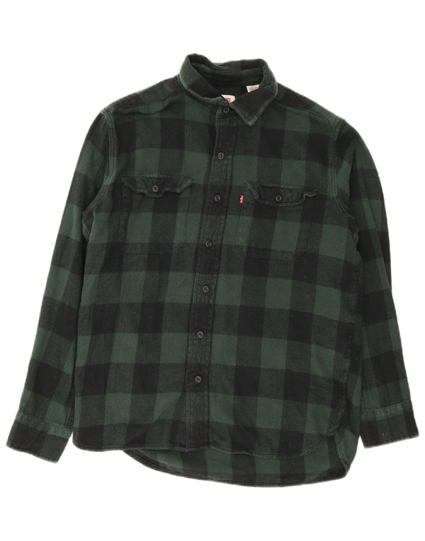 Camisa masculina de flanela Levi's pequena verde algodão guingão