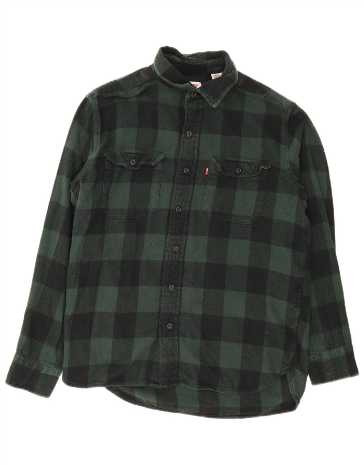 Camisa masculina de flanela Levi's pequena verde algodão guingão