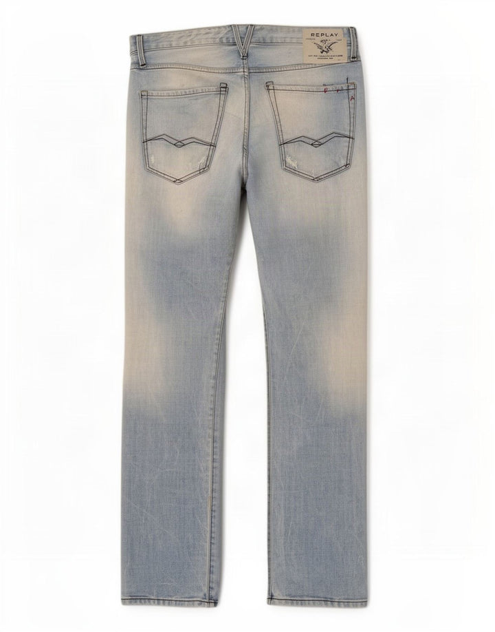 Replay Mens Straight Jeans W36 L34 Azul Algodão