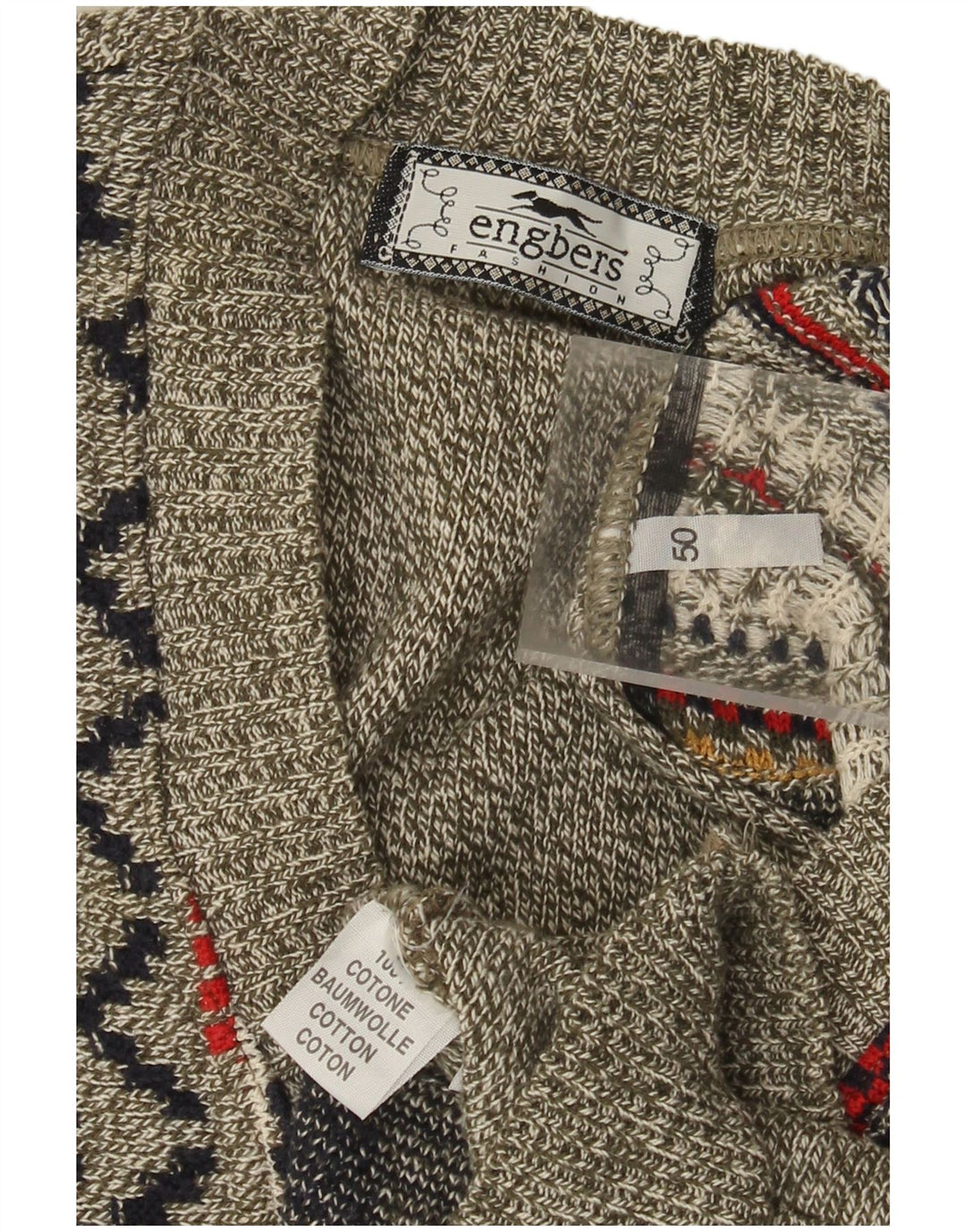 Suéter masculino Engbers com decote em V IT 50 algodão listrado cinza médio