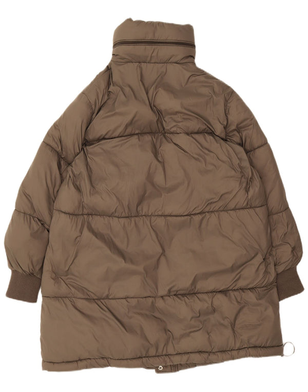 Casaco acolchoado com capuz grande Zara feminino UK 10 pequeno poliéster marrom